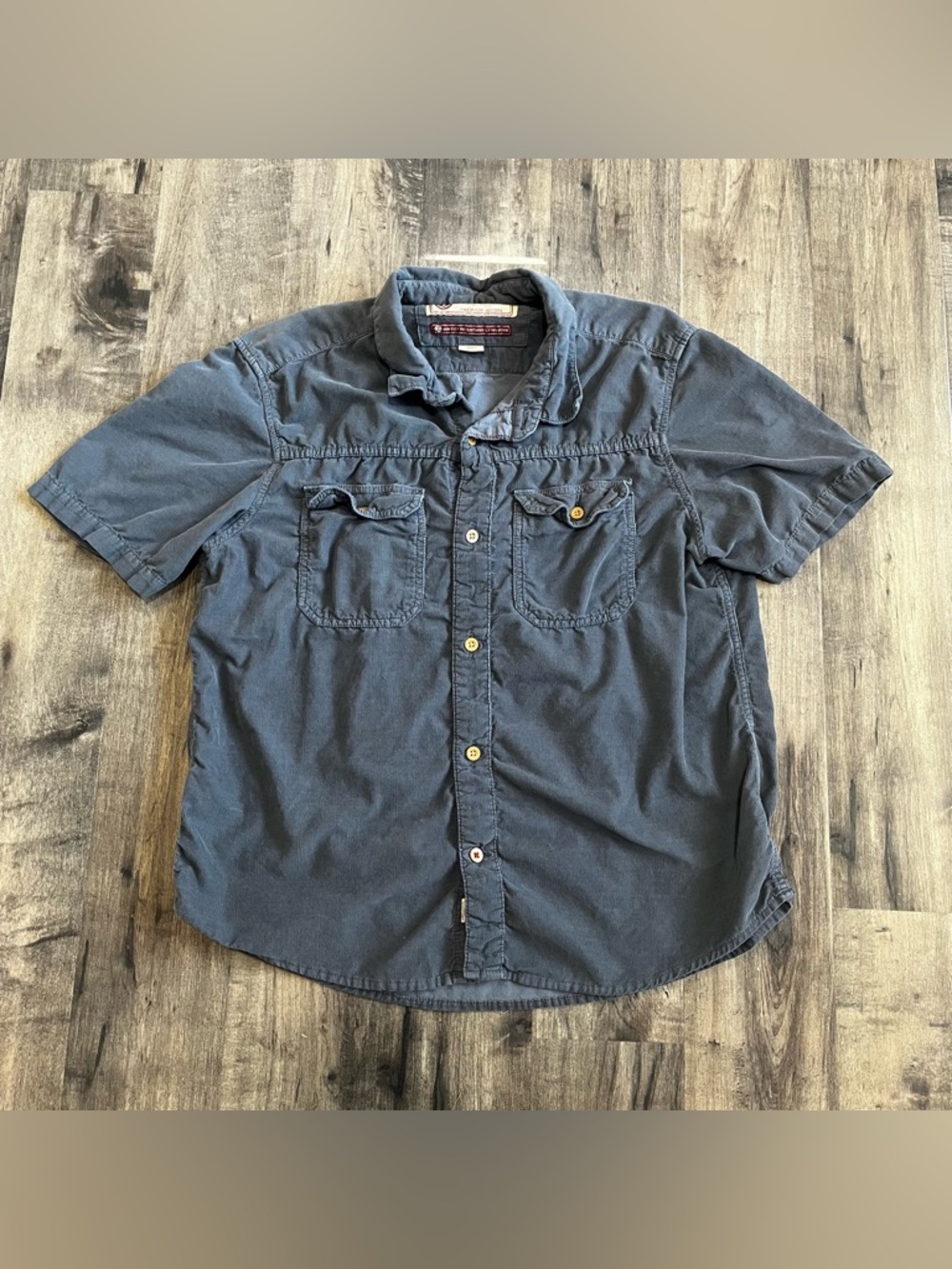 Iron and Resin Shirt Mens Large Gray Blue Button Up Herman Corduroy Short Sleeve